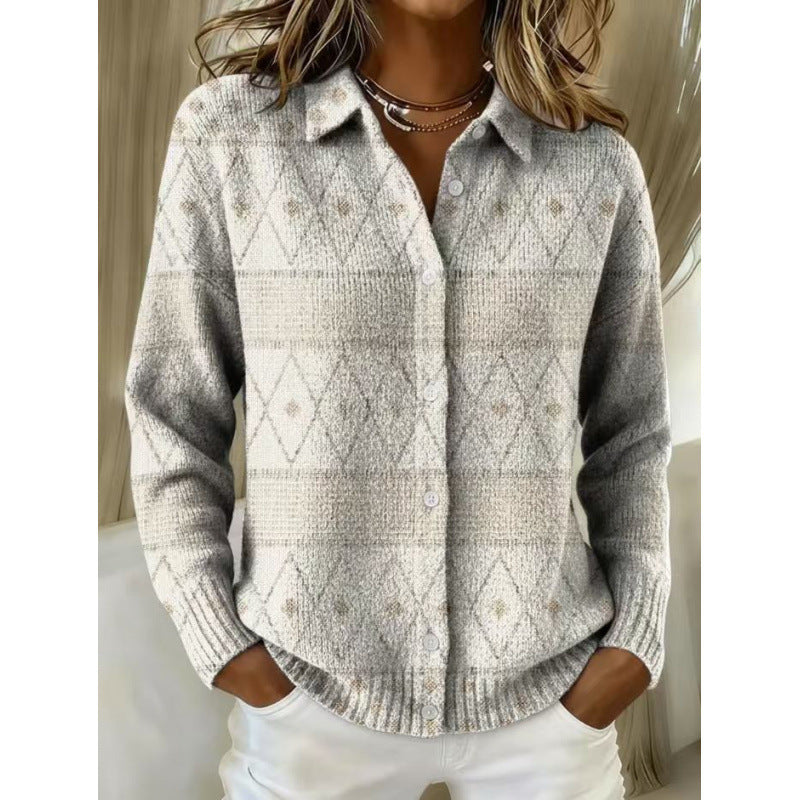 Women's Shirt Lapel Cardigan Top Solid Color