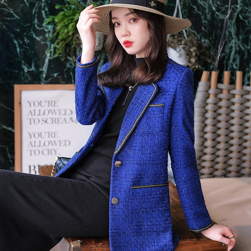 Autumn Temperament And Fashion Casual Top Blue Blazer