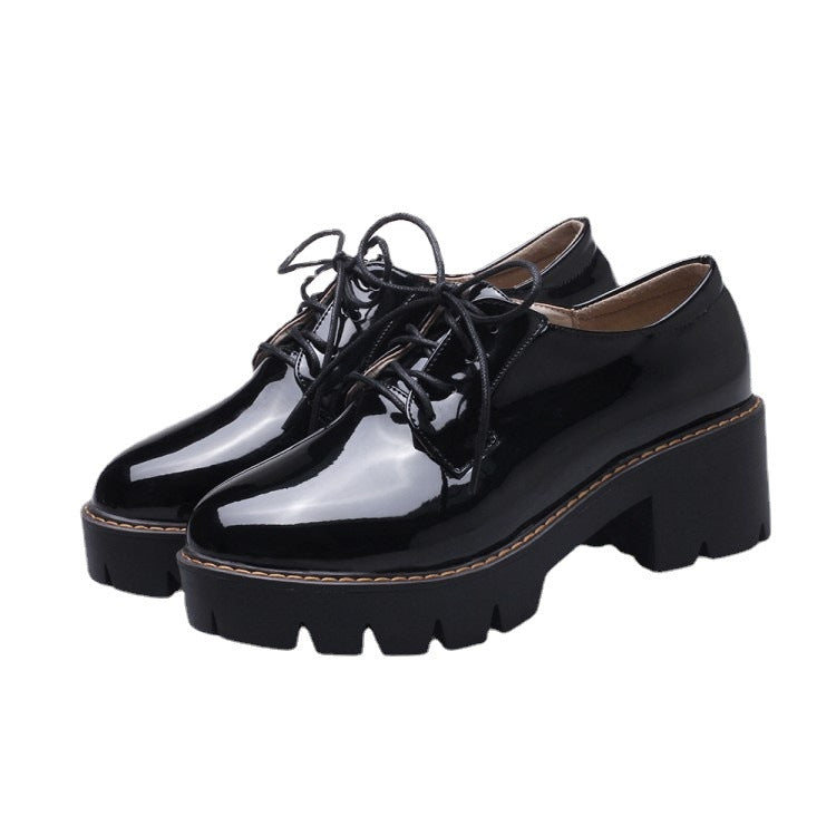 British Style Patent Leather Thick-soled Lace-up Leather Shoes
