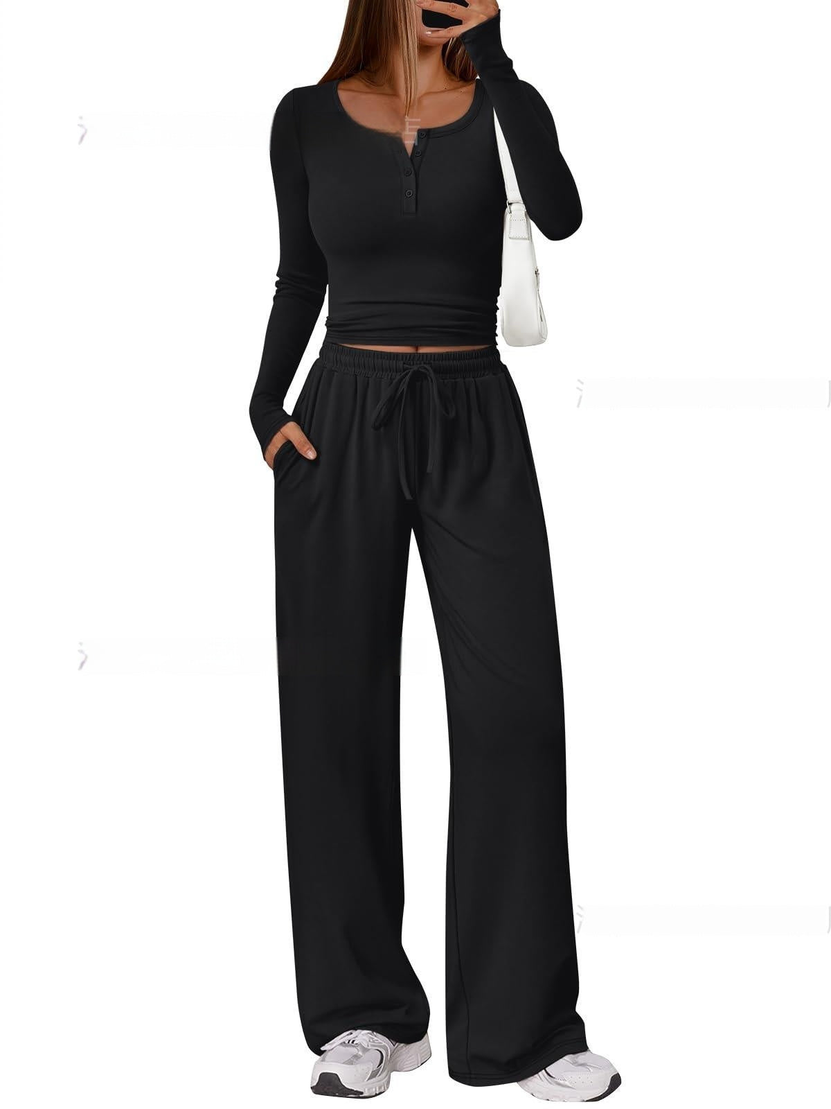Comfortable Casual Long-sleeve Wide-leg Pants Set For Sports