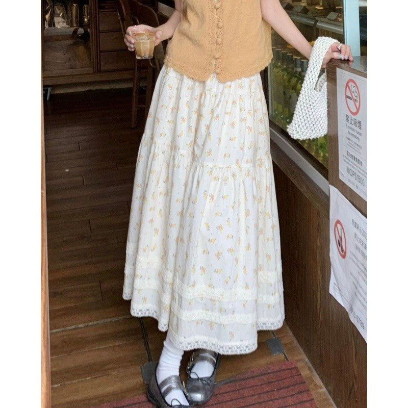 Sweet Lace Edge A- Line Skirt Temperament Slimming
