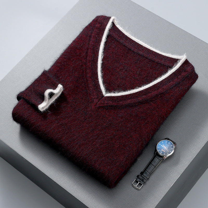 Herre Pullover V-hals Løs Farve Matchende Plus Size Termo Sweater