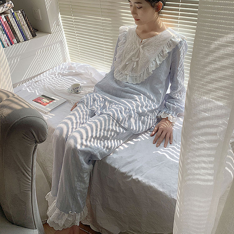 New Long-sleeve Cotton Korean-style Princess-style Loungewear Pajama Set