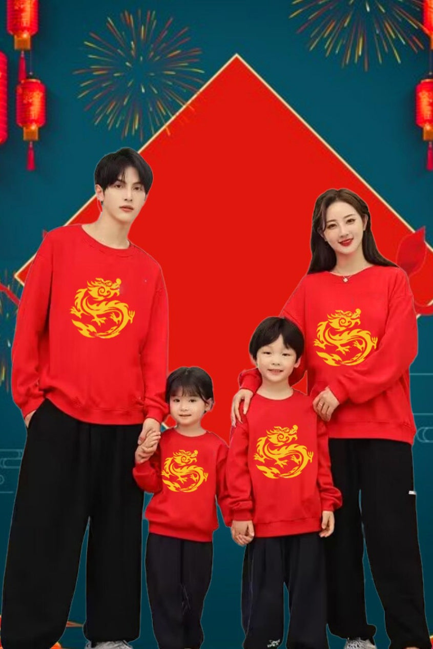 Autumn And Winter Thickened Dragon Year New Family Welfare Round Neck Sweater