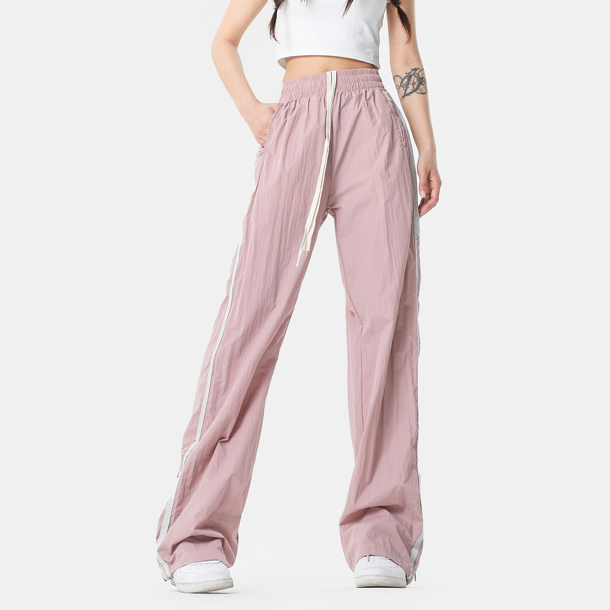 Breathable Thin Sports Casual Women's Striped Pleated Wide-leg Pants