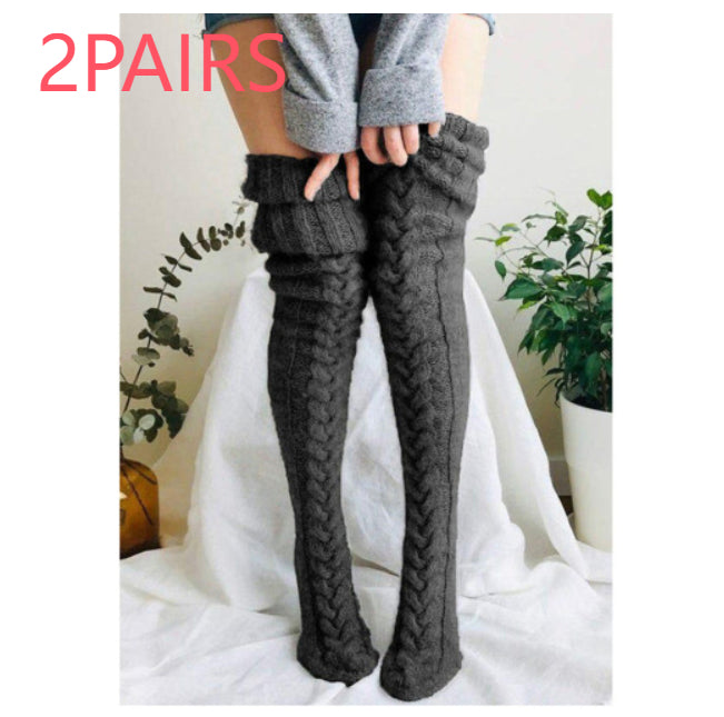 Women's Solid Color Over-the-knee Wool Foot Warmer Stockings