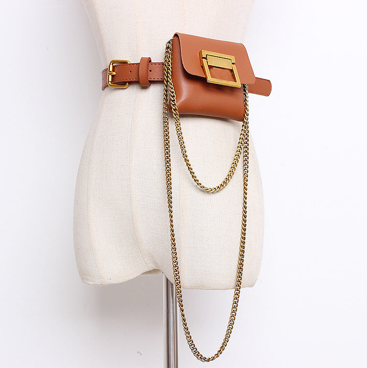 Concave Shape Double-layer Chain Decoration Mini Square Belt Bag