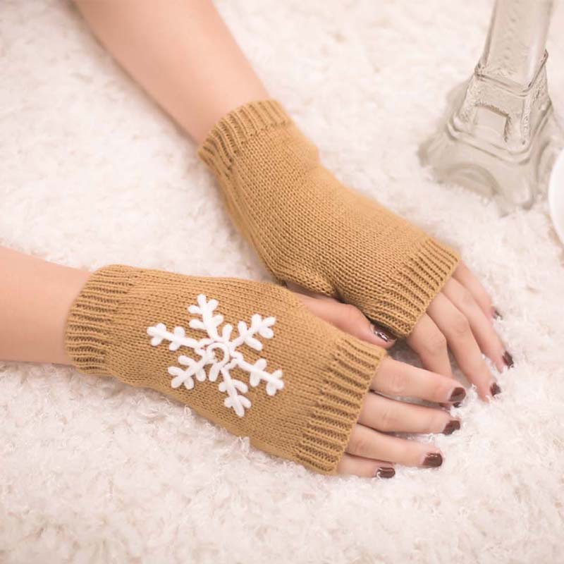 Christmas New Knitted Half Finger Embroidered Warm Gloves