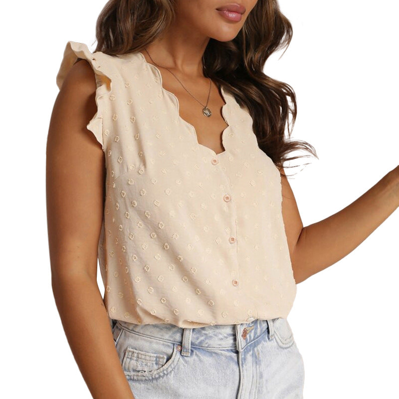 Womens Casual Versatile Jacquard Short-sleeve Shirt