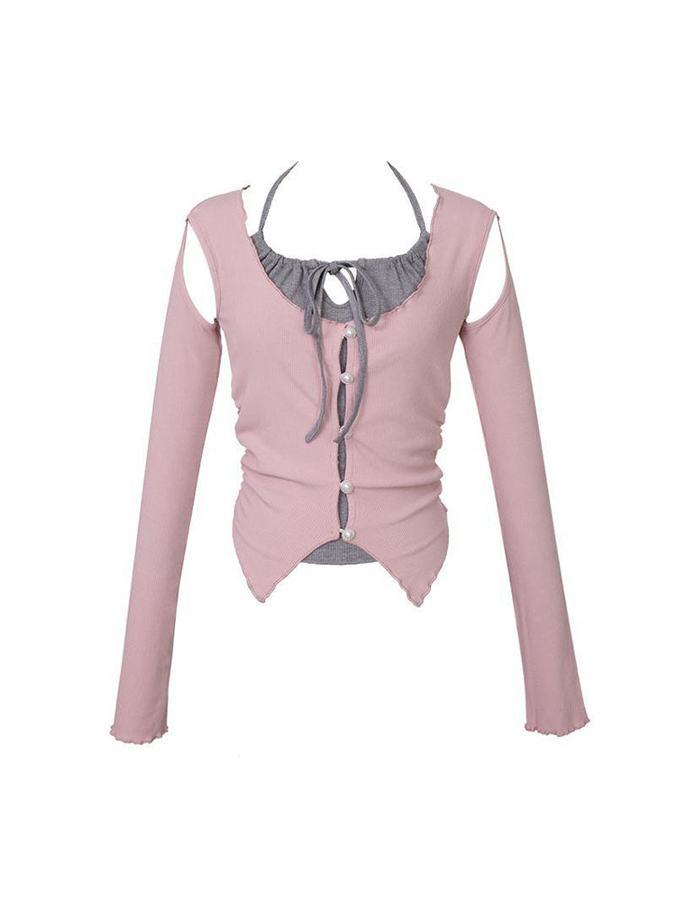 Short Top Women's Summer Thin Short Sleeve Design Feel Hanging Neck
