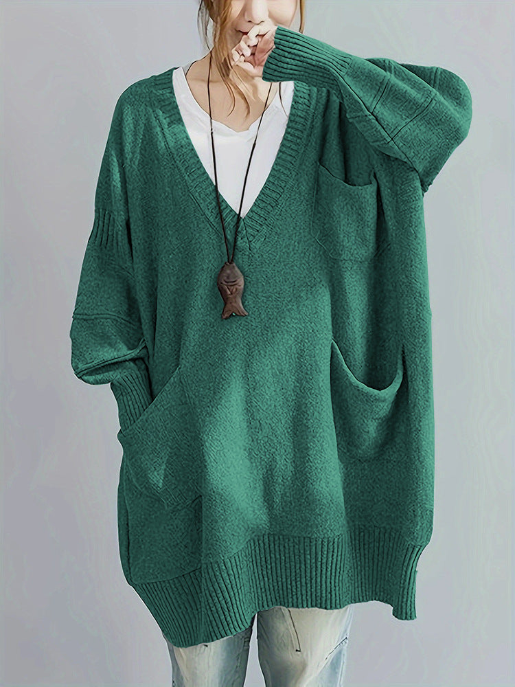 Loose-fitting V-neck Long Sleeves Outerwear Sweater