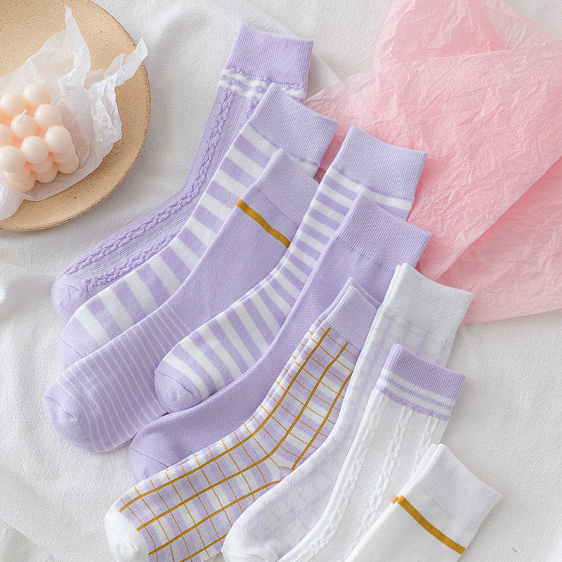 Purple-toned Womens Mid-calf Socks A Lightweight