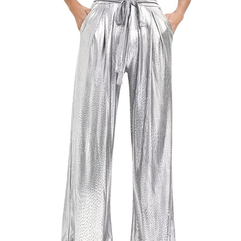 Women's Trousers Belt Loose High Waist Wide Leg