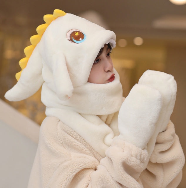 Winter Hat And Scarf Integrated Plush Insulation
