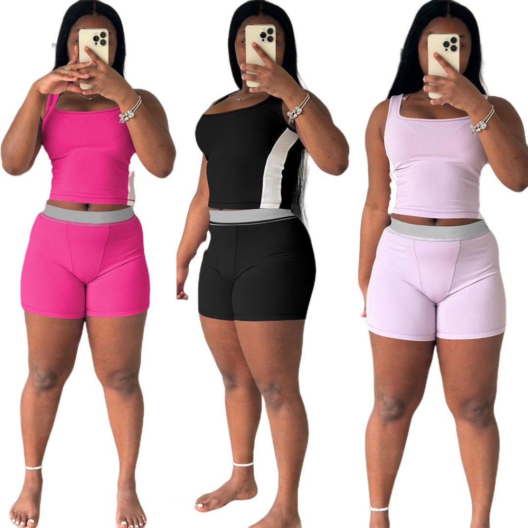 Stylish Casual Ribbed Patchwork Two-piece Set