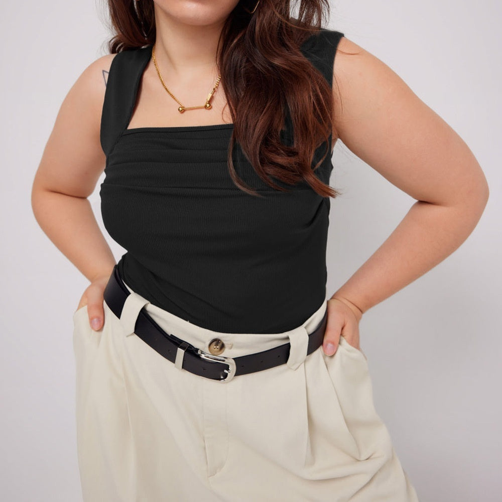 Women's Square-neck Slim-fit Pleated Sleeveless Knitted Vest Top