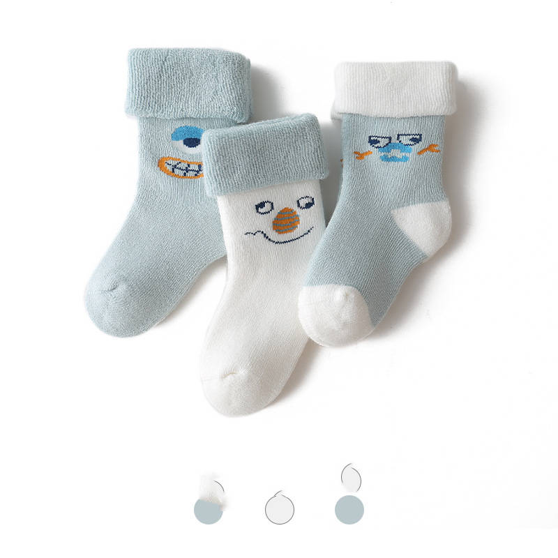Thickened Children's Socks Cartoon Turn Up Long Plus Velvet Warm Cotton Newborn