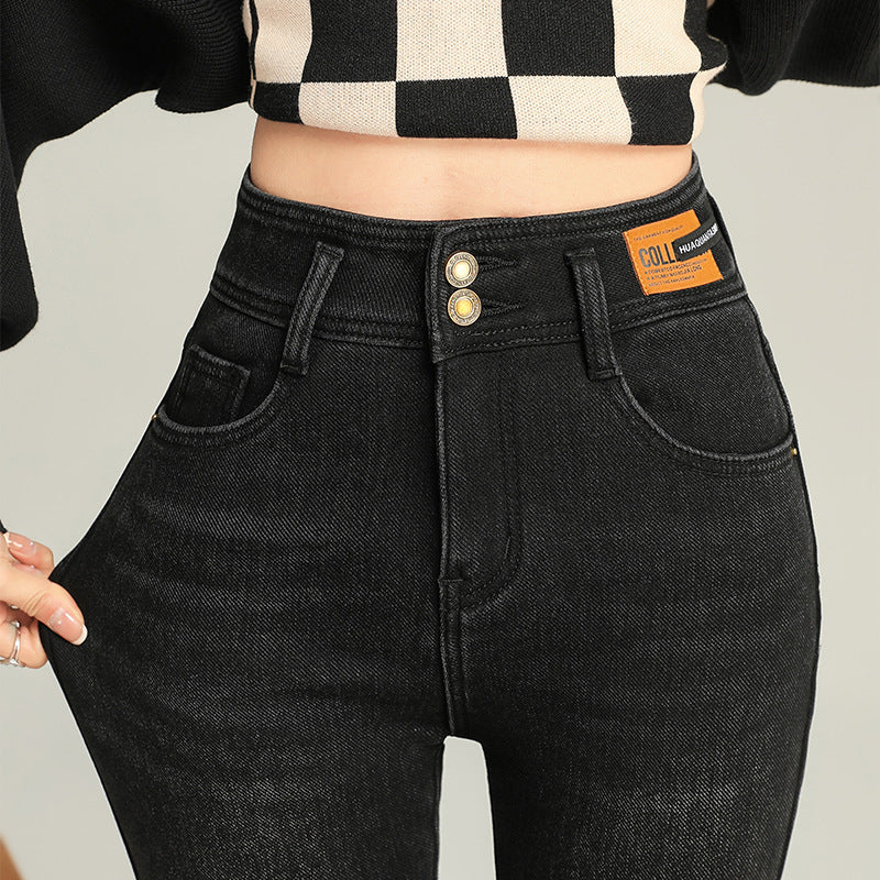 Fleece-lined Thick Jeans Women's Slim Fit