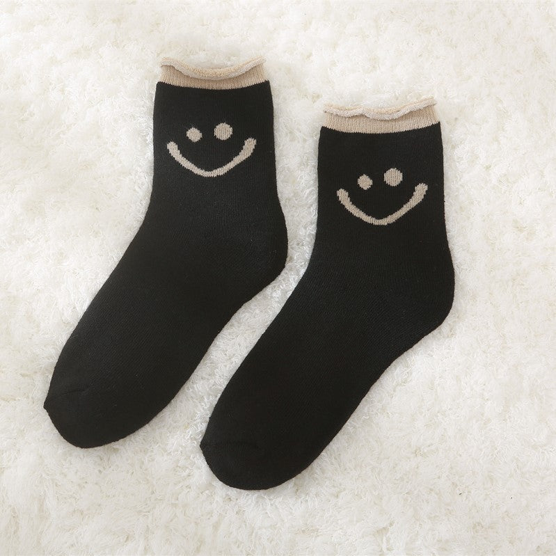 Thickened Fleece-lined Warm-keeping Socks Women's Autumn And Winter Mid-calf Curling Loose Cotton Socks