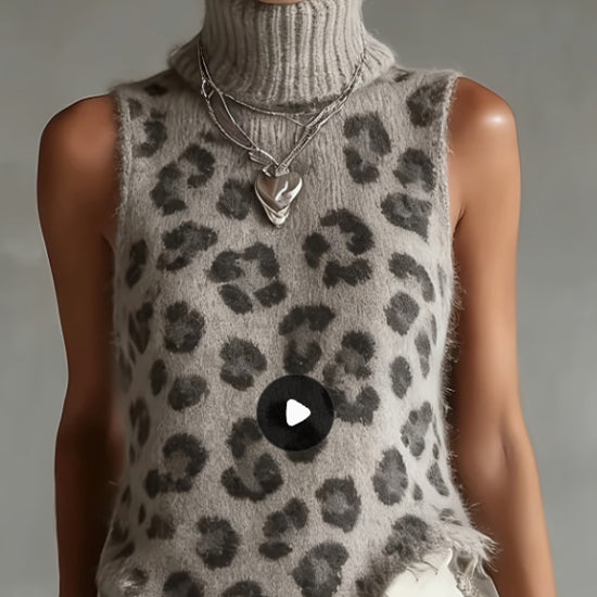 Ærmeløs top med leopardprint og høj hals Gavin