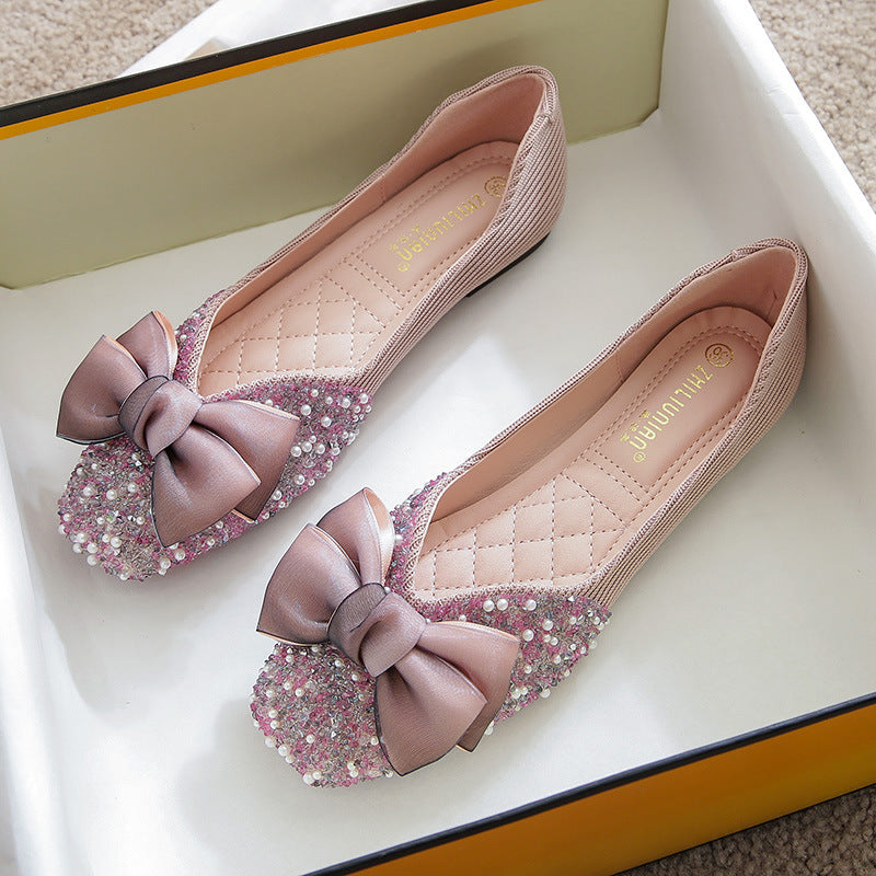 Women's Square Toe Flat Bow Shallow Mouth Shoes