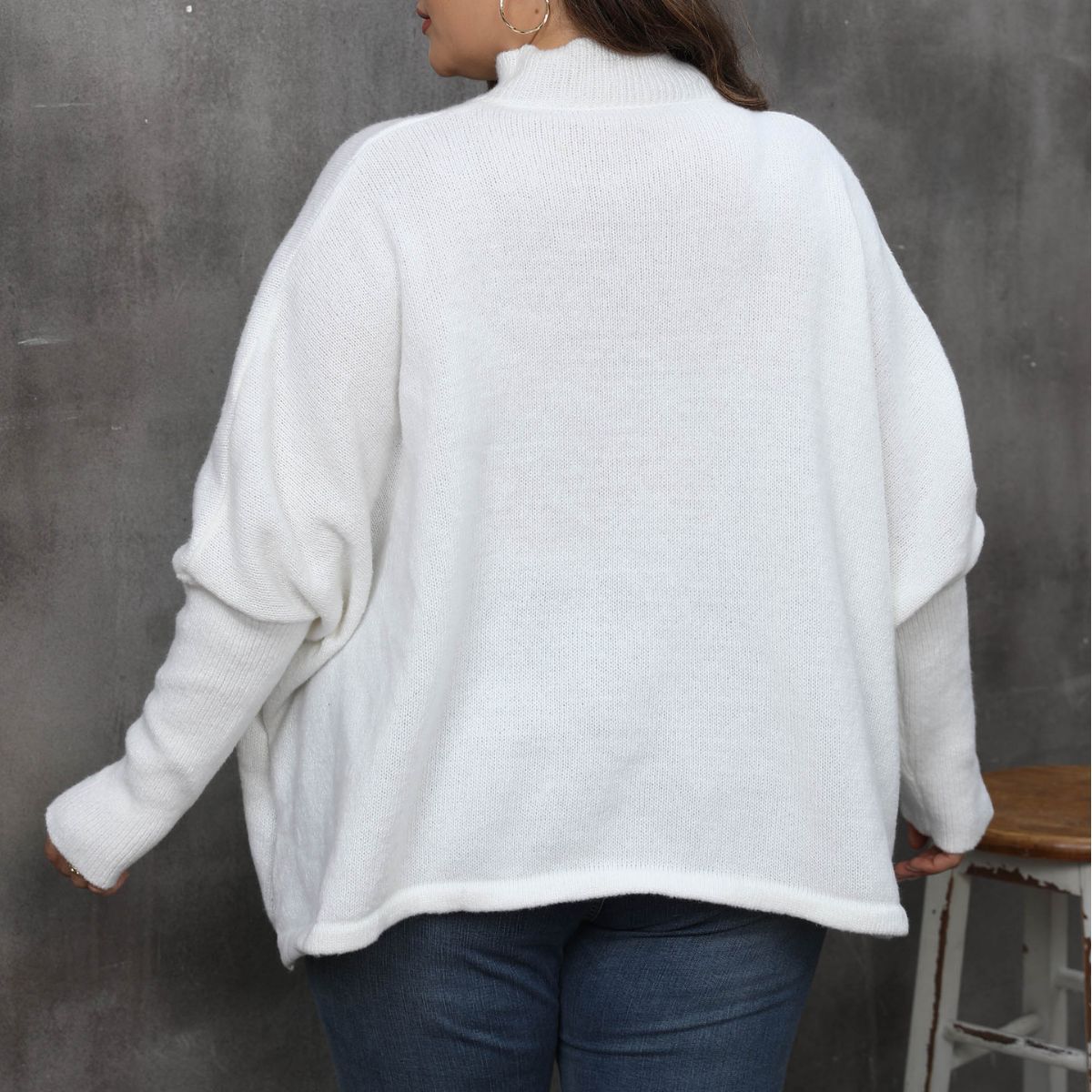Women's Pullover Plus Size Loose Split Batwing Sleeve Half Collar Top