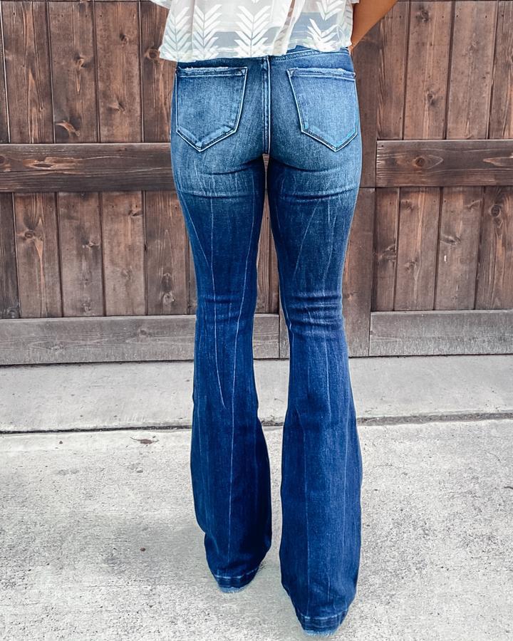 Afslappede højtaljede ripped washed jeans til kvinder