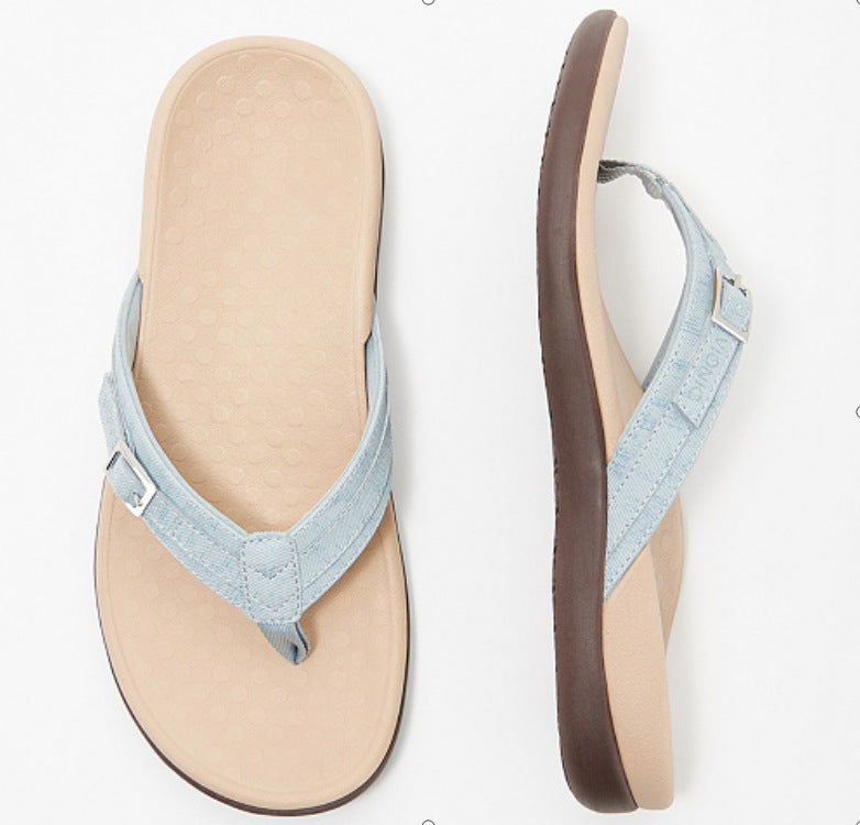 Women's Casual Flat Bottomed PU Metal Home Flip Flops