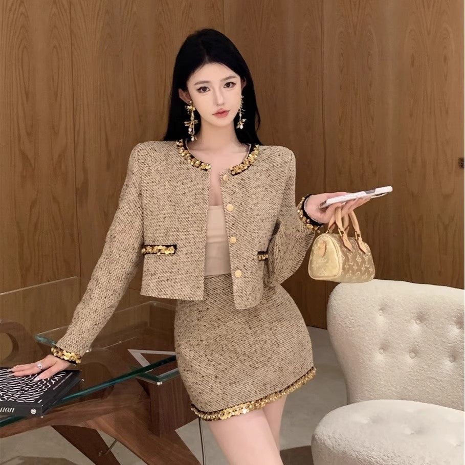Women's Autumn And Winter Sheath Skirt Two-piece Set