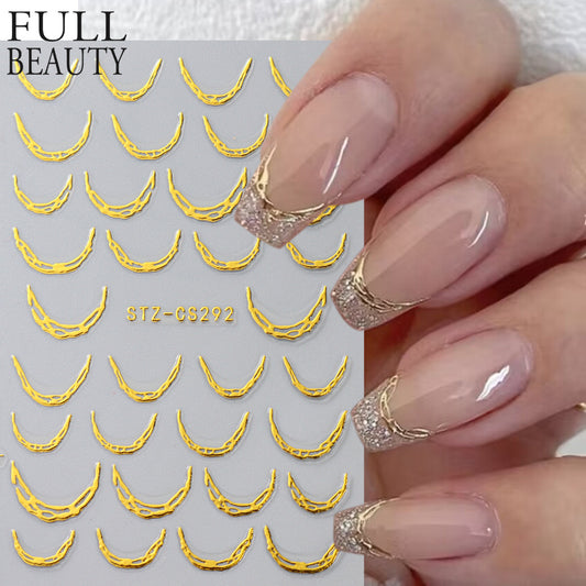 Nail Stickers Ins French Bronzing Lines Metal Scrubs