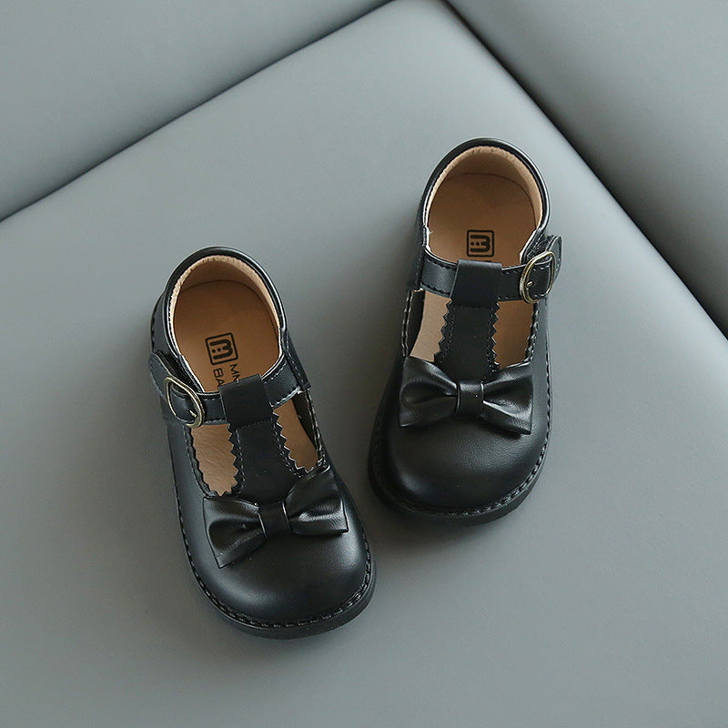 Children's Fashion Solid Color Bow Leather Shoes
