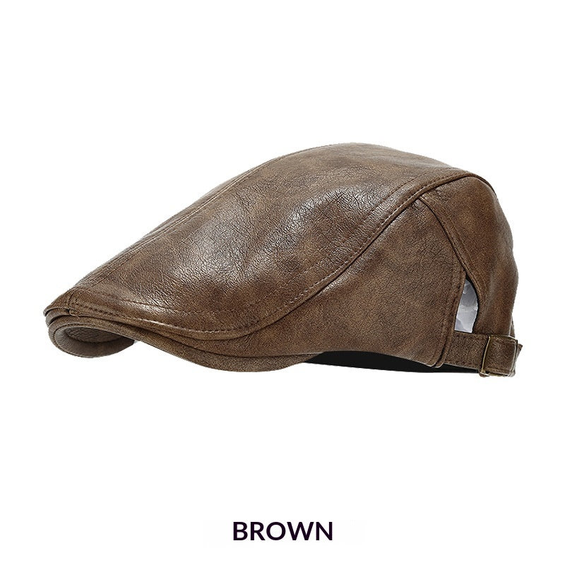 AutumnWinter American-style Leather Trapper Hat Men's Vintage Painter's Cap
