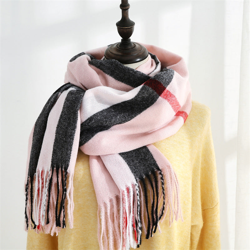 Imitation Cashmere Scarf Sweet Striped Shawl To Keep Warm