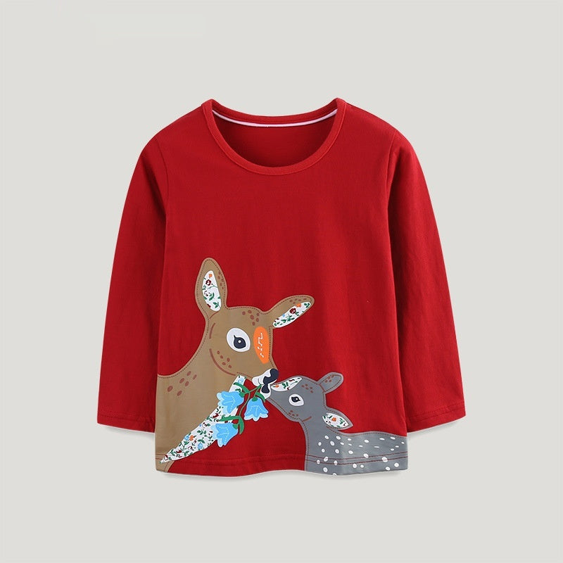 Fashion Cartoon Deer Printed Crew Neck Top