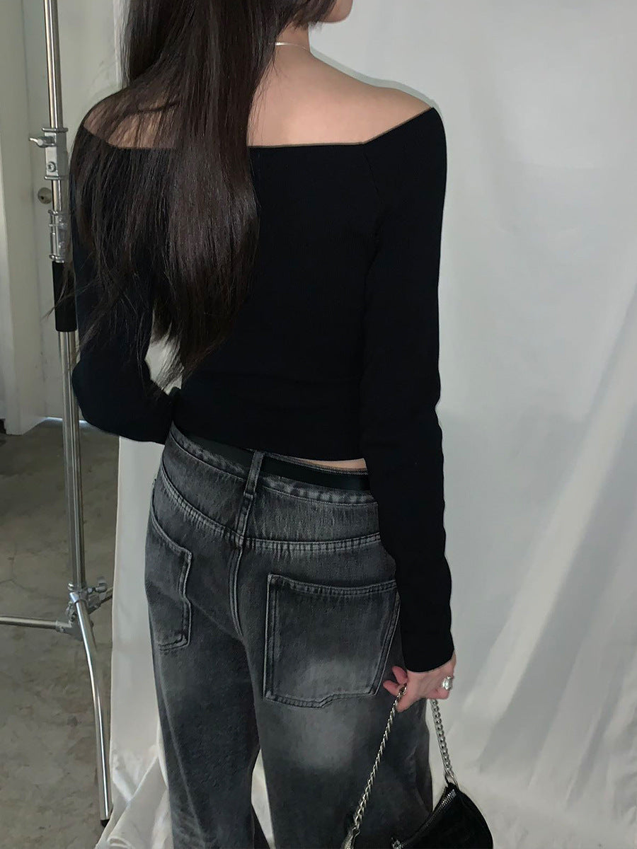 Gamle retro-vaskede højtaljede casual jeans med brede ben