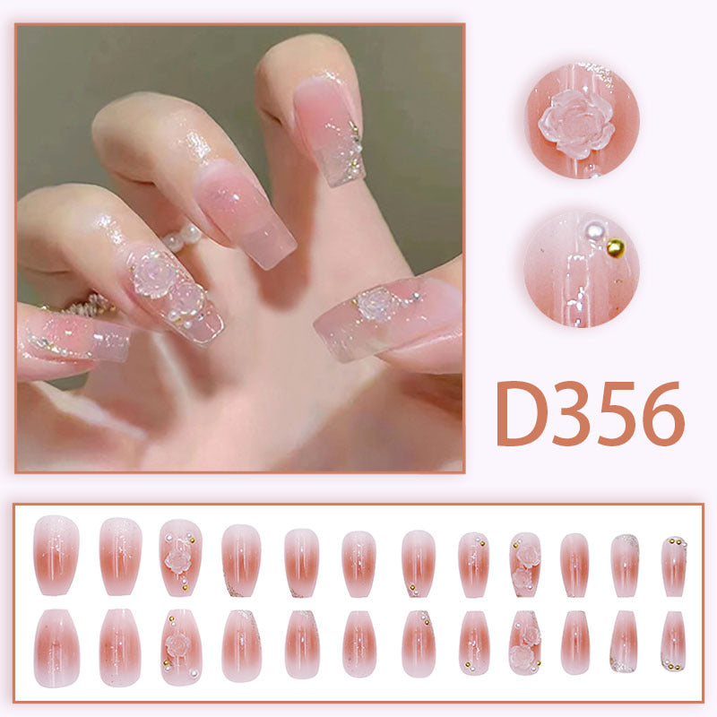 Gentle Style Nail Tips Three-dimensional Camellia Blush Blooming