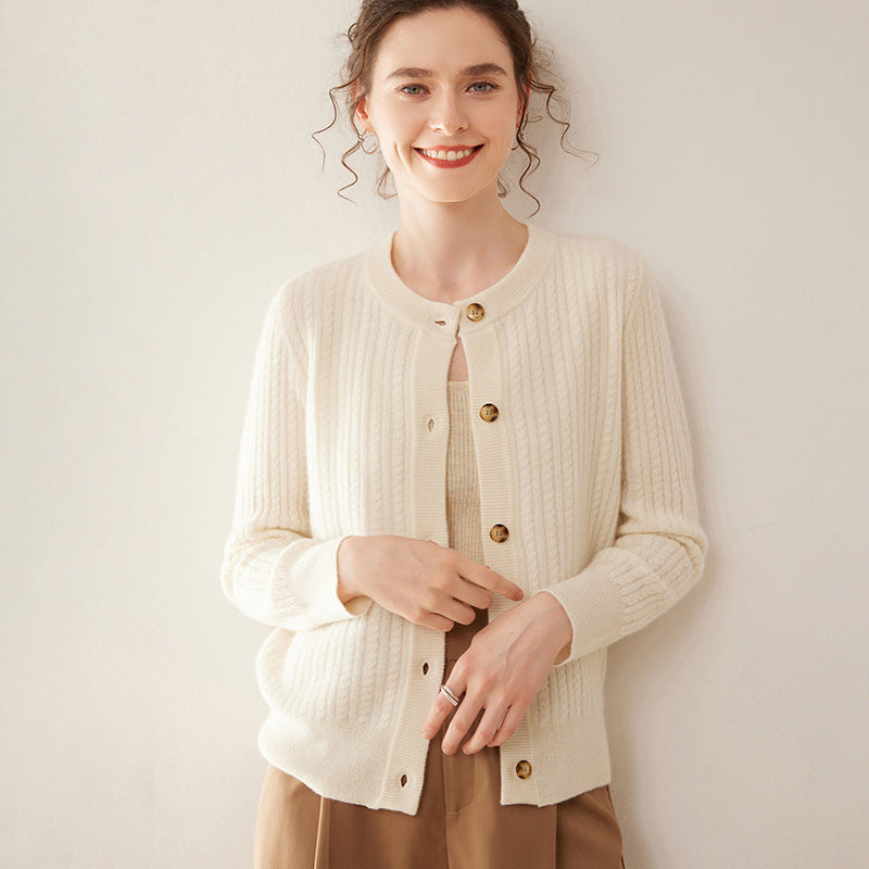 Round Neck Cashmere Cardigan Knitted Sweater Coat
