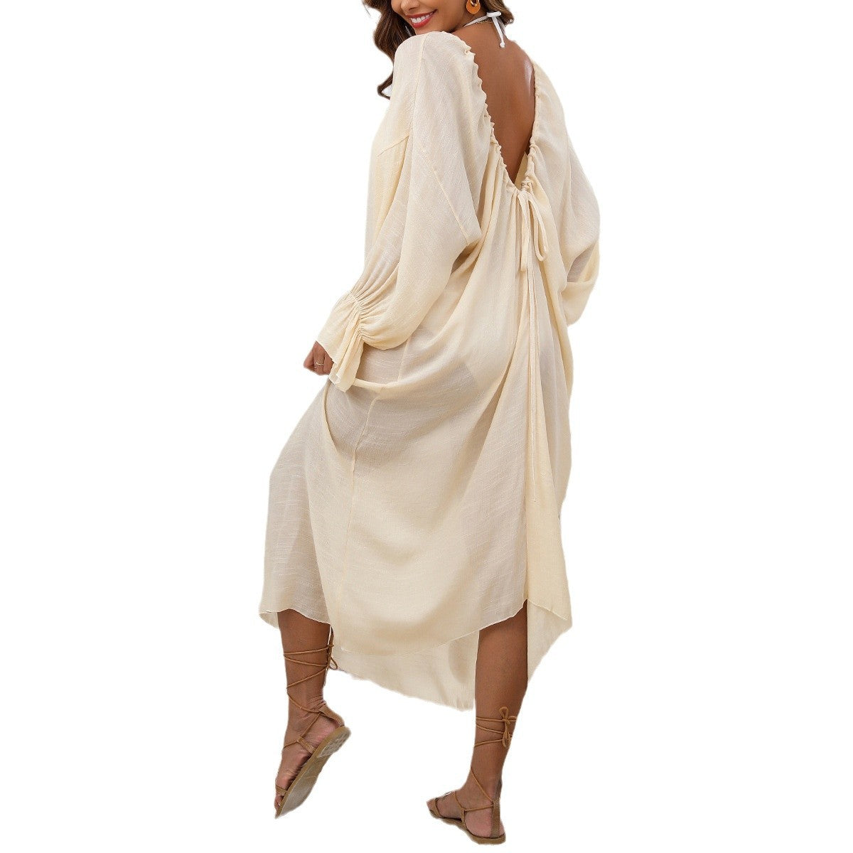 Women's Home Dress Round Neck Deep V