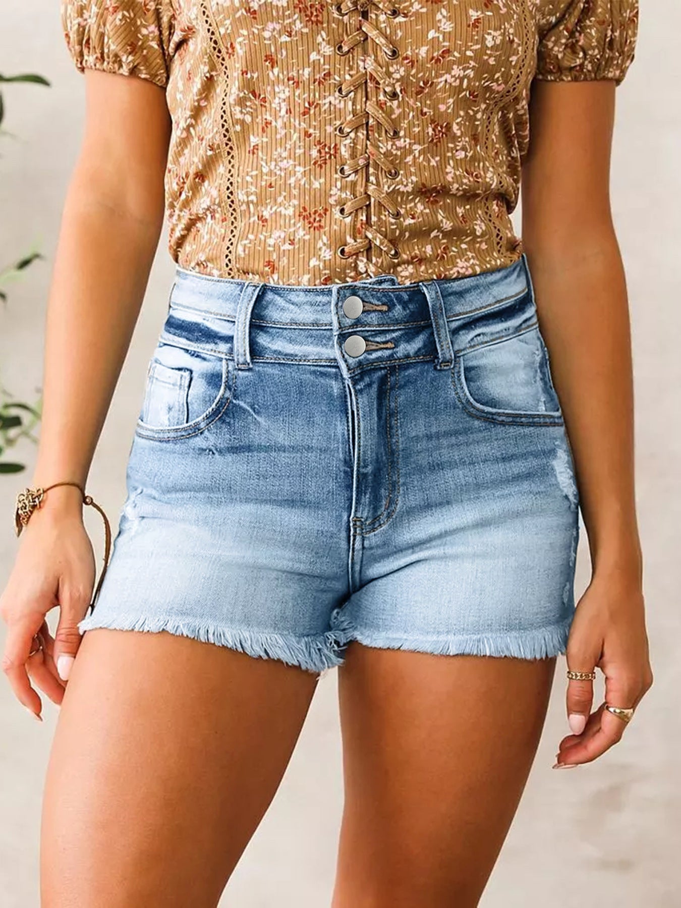 Womens New Denim Shorts With Raw Hem