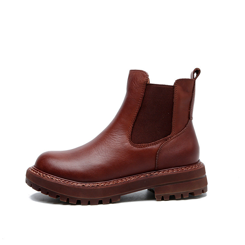 New Velvet Leather Boots Women's First Layer Cowhide British Style Martin Boots