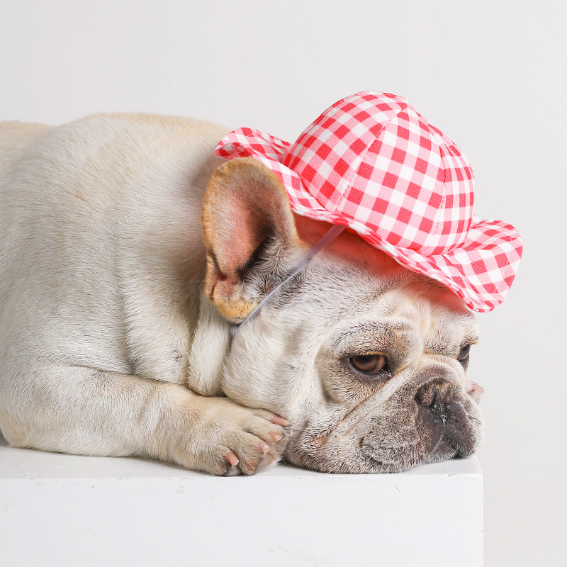 Pet Cute Fashion Plaid Sun Hat