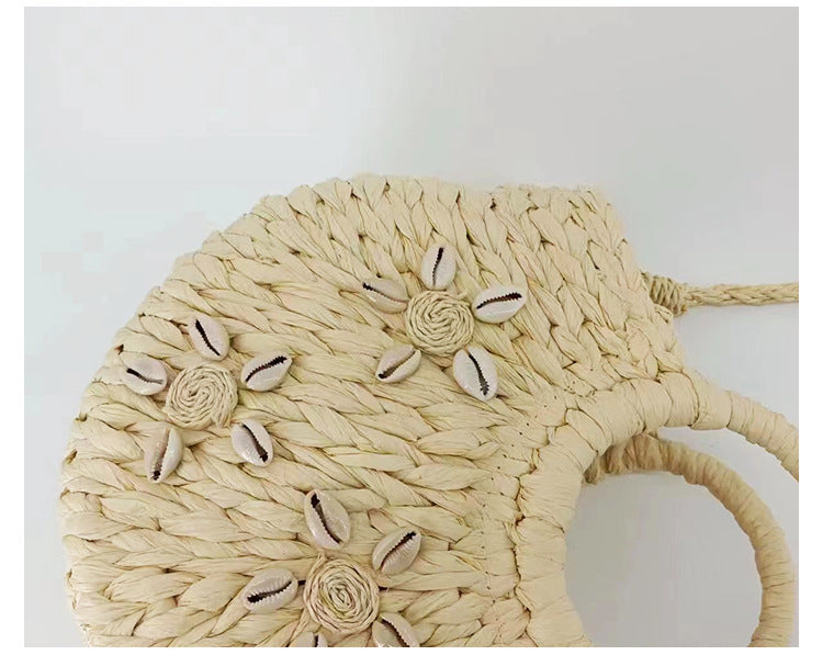Straw Braided Bag Hand-held Half-round Shell Woven