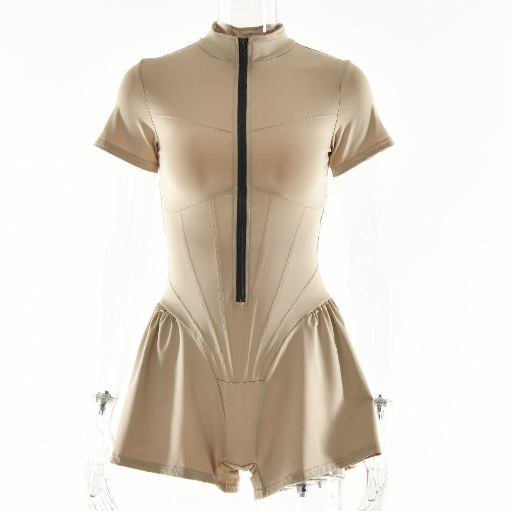 Women's Round-neck Short-sleeved Zippered Bottom Shirt Bodysuit