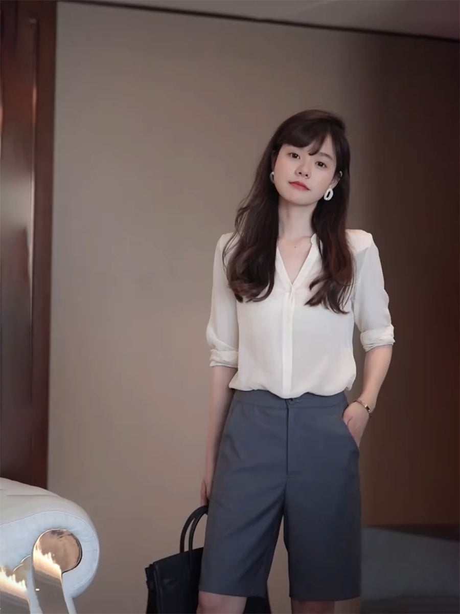 Casual Pants Drape Thin Wide Leg Five Point Straight