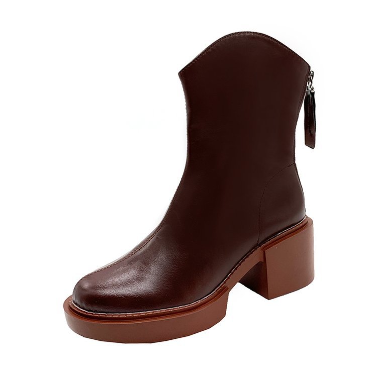 British Style Thick-soled Rear Zipper Chimney Single Boots