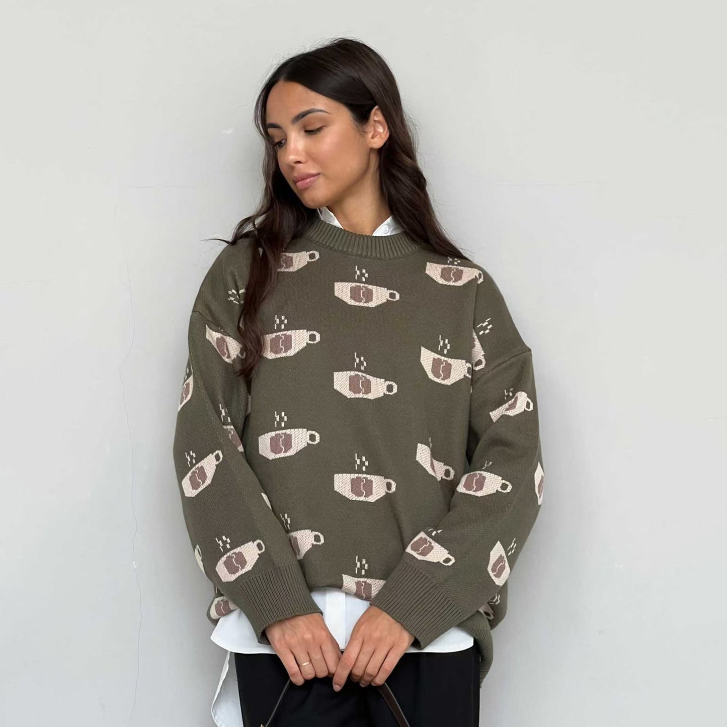 Women's Coffee Loose Long-sleeved Knitted Sweater