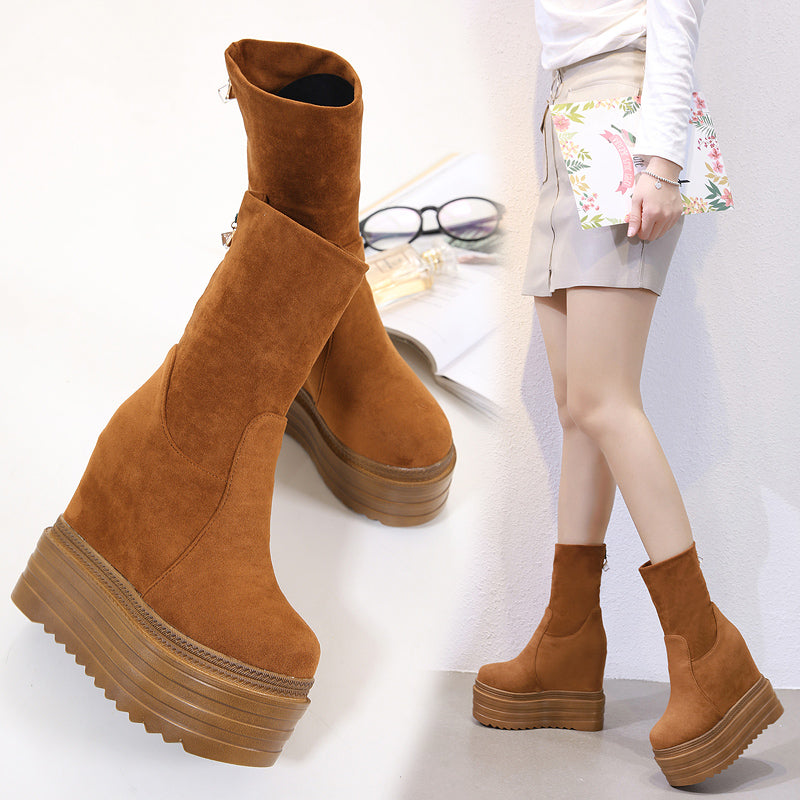 Thick-soled All-match Inner Heightening Frosted Short Boots