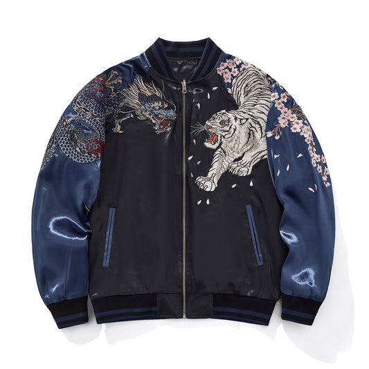Heavy Duty Dragon And Tiger Four Divine Beasts Embroidered Baseball Jacket