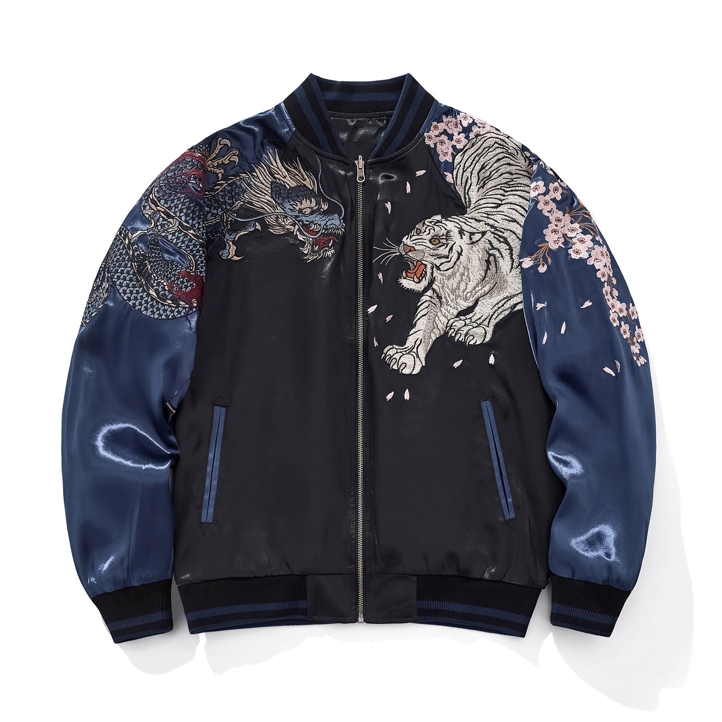 Heavy Duty Dragon And Tiger Four Divine Beasts Embroidered Baseball Jacket