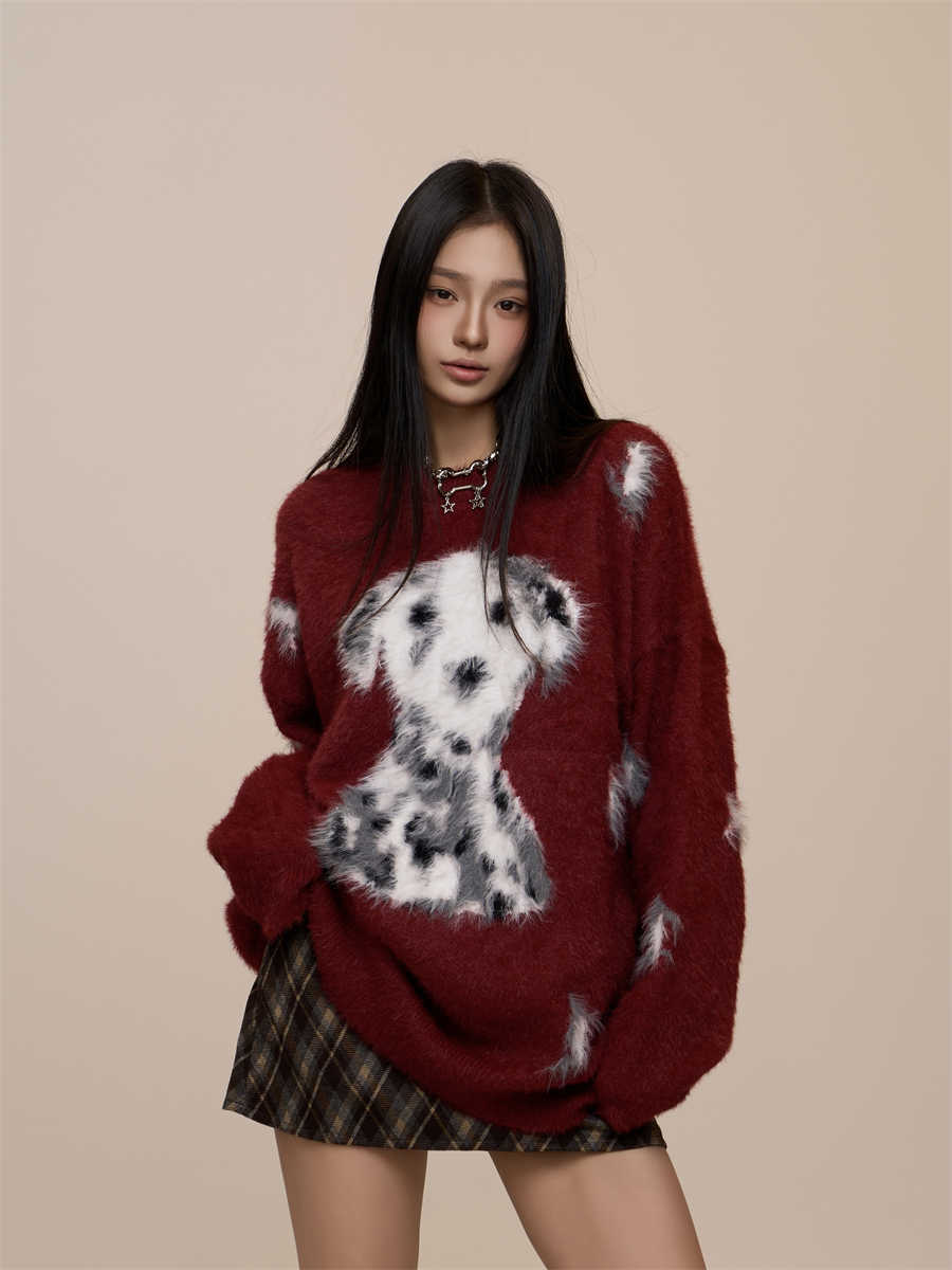 Red Plush Puppy Couple Sweater Artificial Mink Fur Sweater